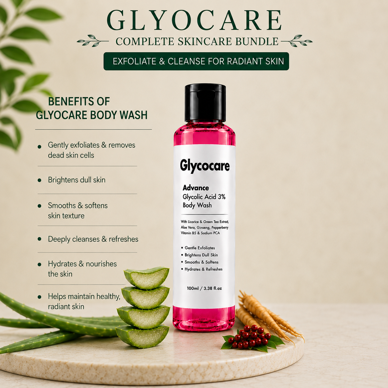 Buy Glycolic Acid 7% Toner - Licorice & Green Tea Extract Infused & Get Free 3% Glycolic Acid Body Wash