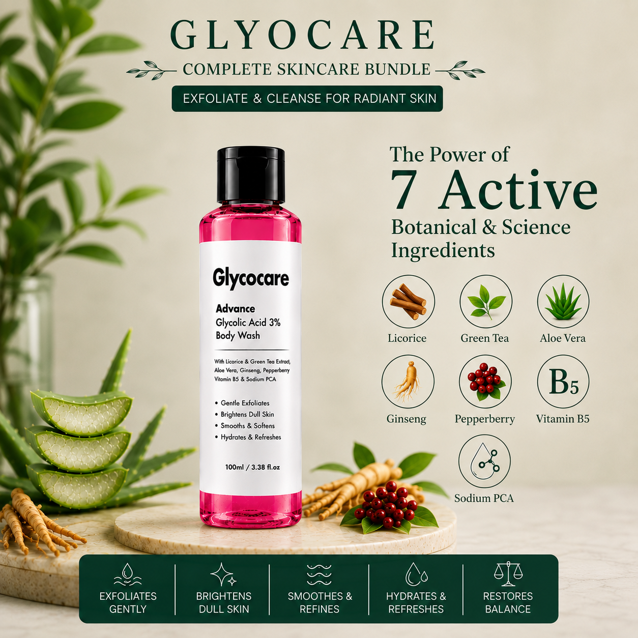 Advance Glycolic Acid 3% Body Wash Gentle Exfoliation for Smoother, Brighter Skin