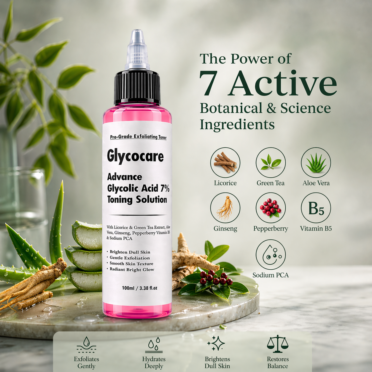Glycolic Acid 7% Toning Solution - Licorice & Green Tea Extract Infused