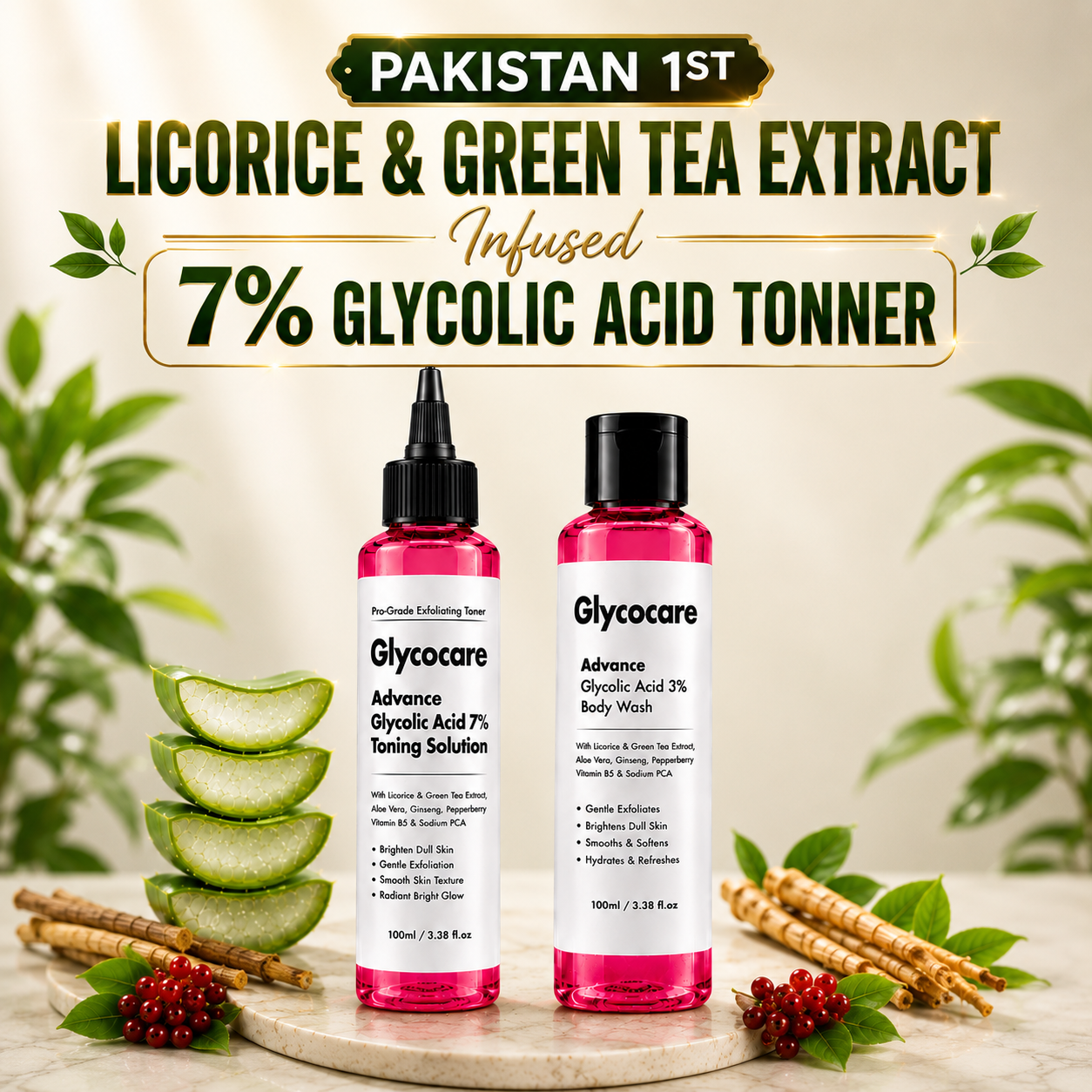 Buy Glycolic Acid 7% Toner - Licorice & Green Tea Extract Infused & Get Free 3% Glycolic Acid Body Wash