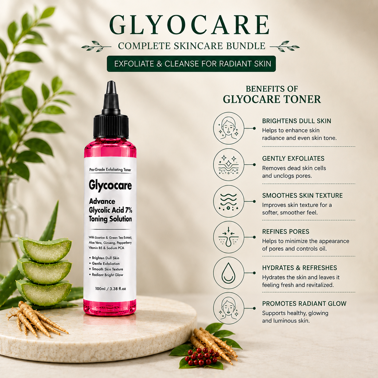 Buy Glycolic Acid 7% Toner - Licorice & Green Tea Extract Infused & Get Free 3% Glycolic Acid Body Wash